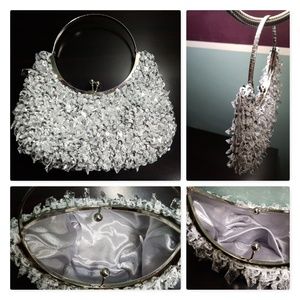Hanging Crystals Ring Handle Clutch